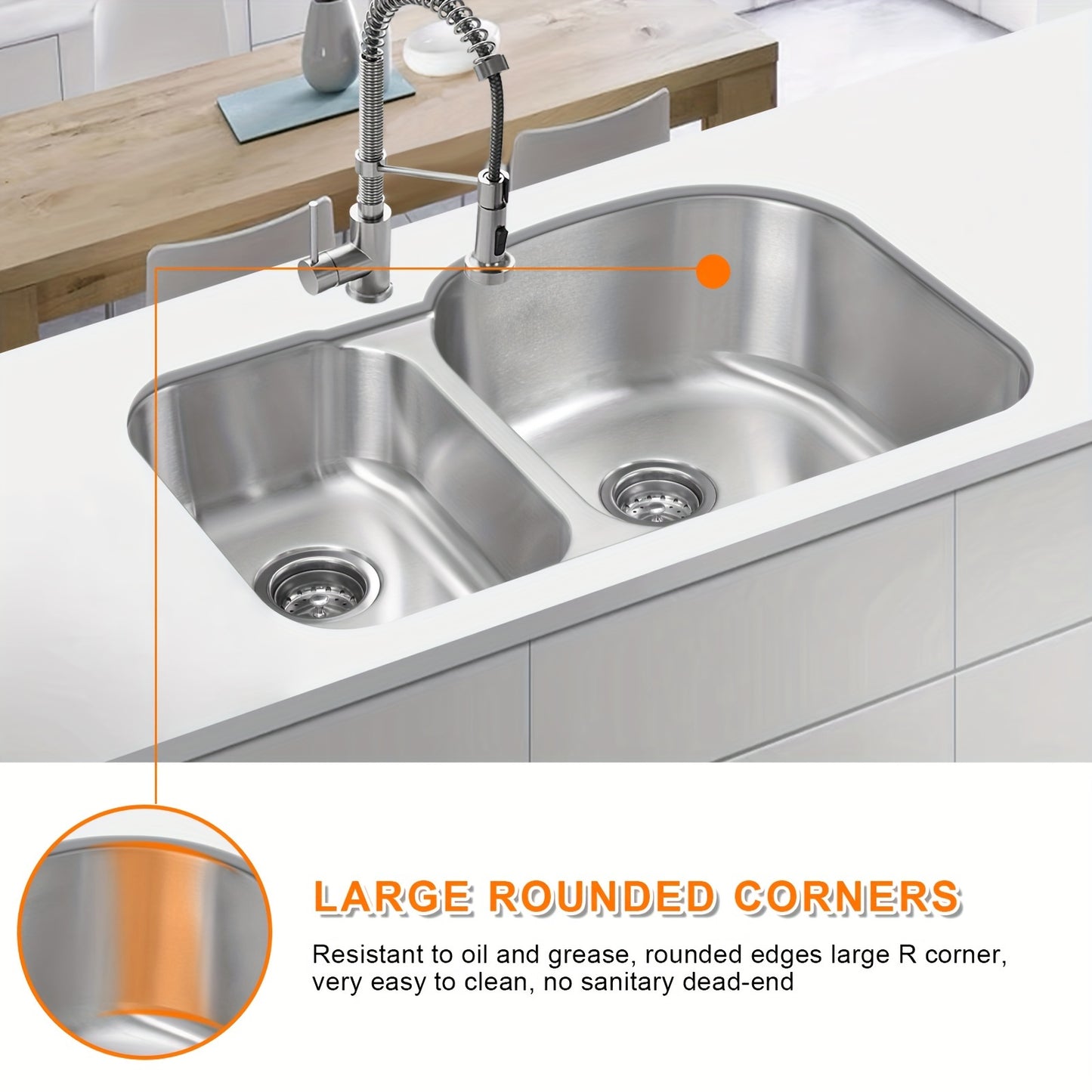 Precision-Crafted, Modern 9" Stainless Steel Undermount Kitchen Sink - Double Bowl, Soundproof Design with Accessories, Rust-Resistant & Easy Drainage, Basin Sink, 18 Gauge, JASSFERRY