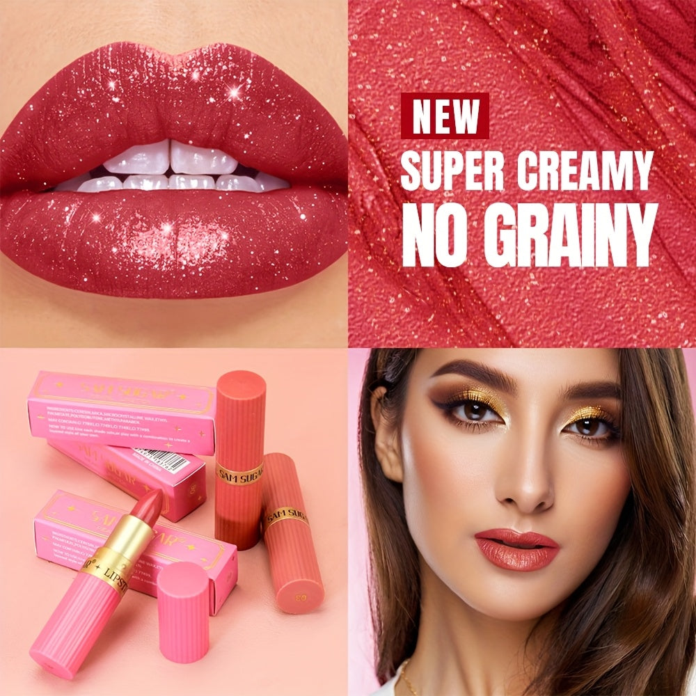 [Long-Lasting Lipstick] Waterproof, Long-Lasting 1pc of Coral Pearlescent Lipstick | Non-Sticky Formula, Easy to Apply for All Skin Types, Shimmer Lip Gloss