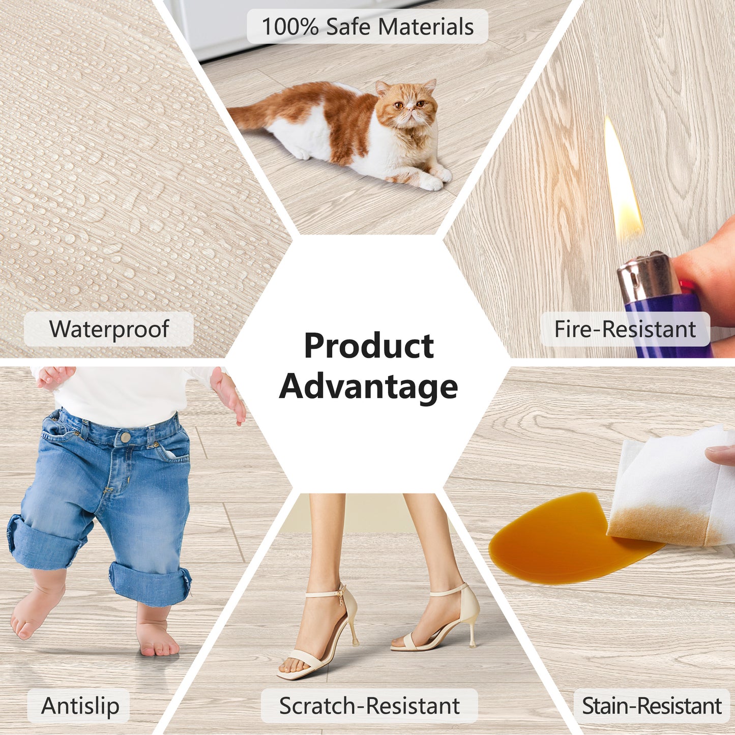 10-Pack Click-Lock Flooring Planks, 48" x 7.2" Waterproof and Wear-Resistant Composite Panels