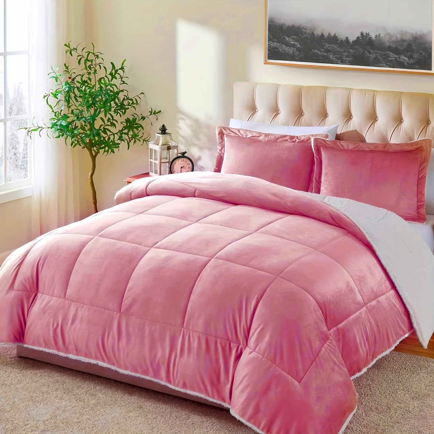 1pc Orhopui -Like Lamb's Comforter - Thickened Winter Quilt with Half Pillowcase, All-Season Bedspread or Sofa Cover, Machine Washable Blanket for Queen-Like (No Turning Required), Multicolor Options