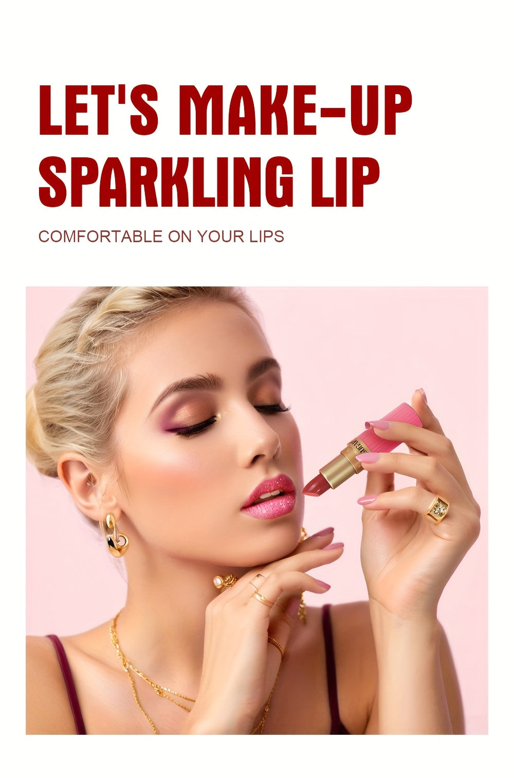 [Long-Lasting Lipstick] Waterproof, Long-Lasting 1pc of Coral Pearlescent Lipstick | Non-Sticky Formula, Easy to Apply for All Skin Types, Shimmer Lip Gloss