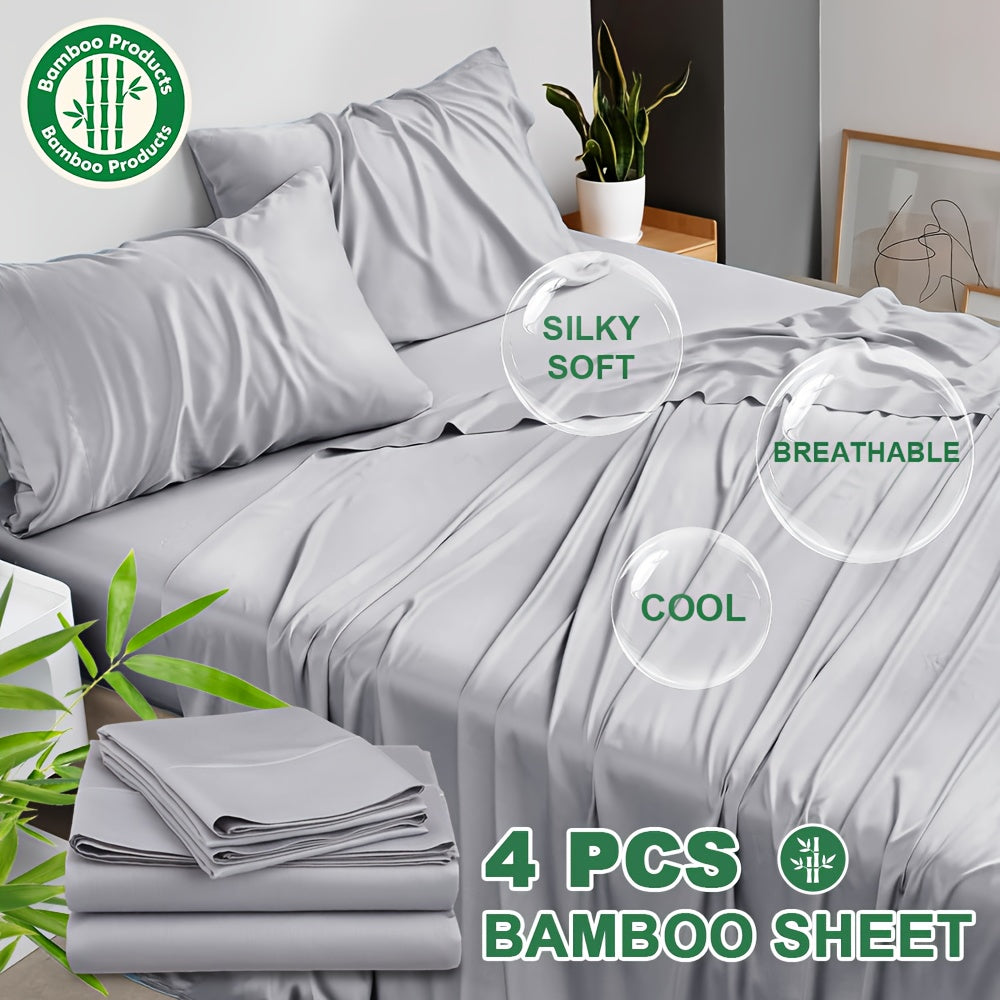 4pcs Bamboo Cooling Bed Sheets Sets Queen Size - Ultra Soft & Luxuriously Cooling, 17" Deep Pocket, Double Stitching, Perfect For Hot Sleepers - Queen Bed Sheets