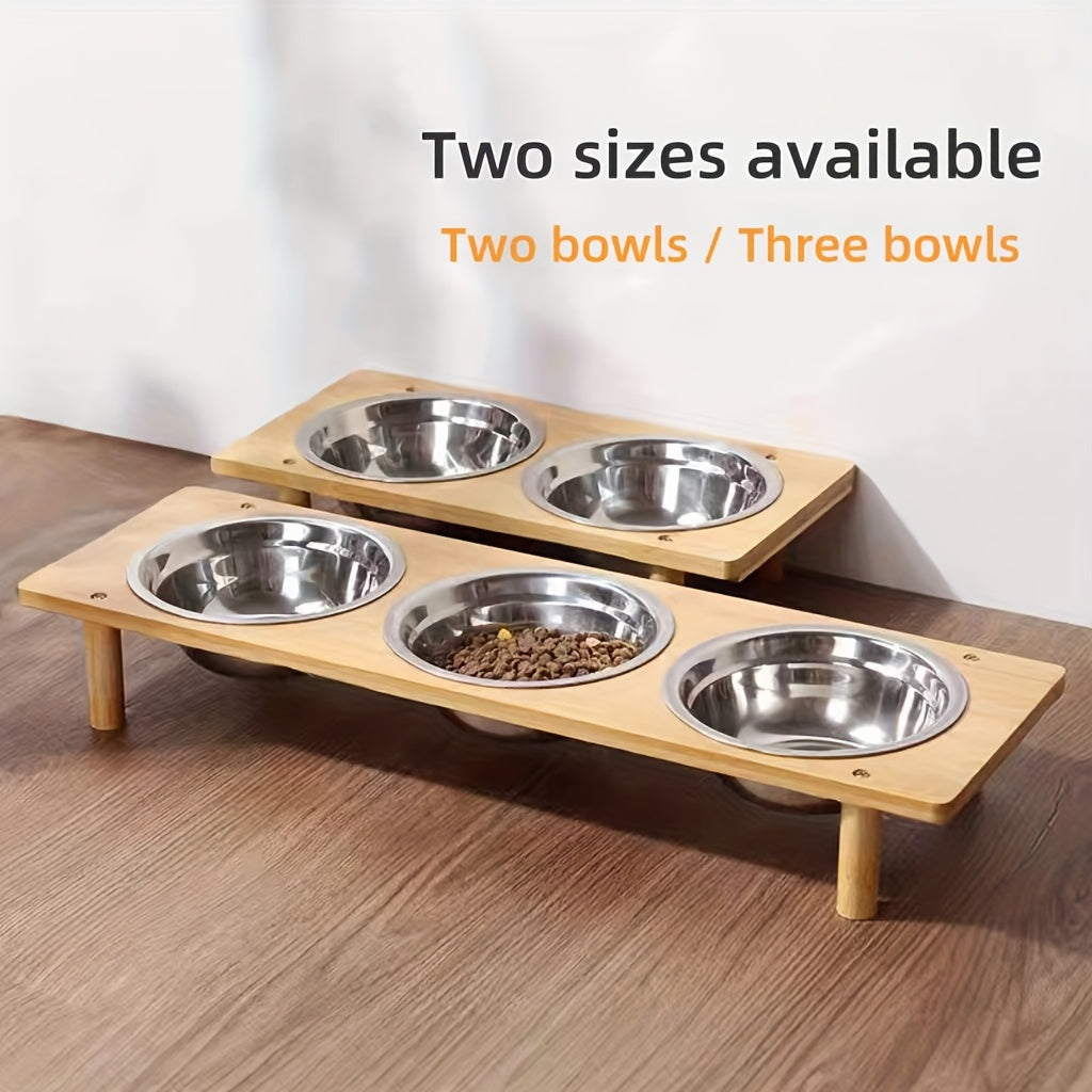 Cat High-Table Bowl, Cat Food Bowl, Cat Food Tray, Cat Food Bowl, Cat Water Bowl, Puppy Bowl, Puppy Food Tray, Puppy Water Bowl, Pet Feeding and Watering Bowl, Two Bowls, Three Bowls Design, Stainless Steel Material, Heighten