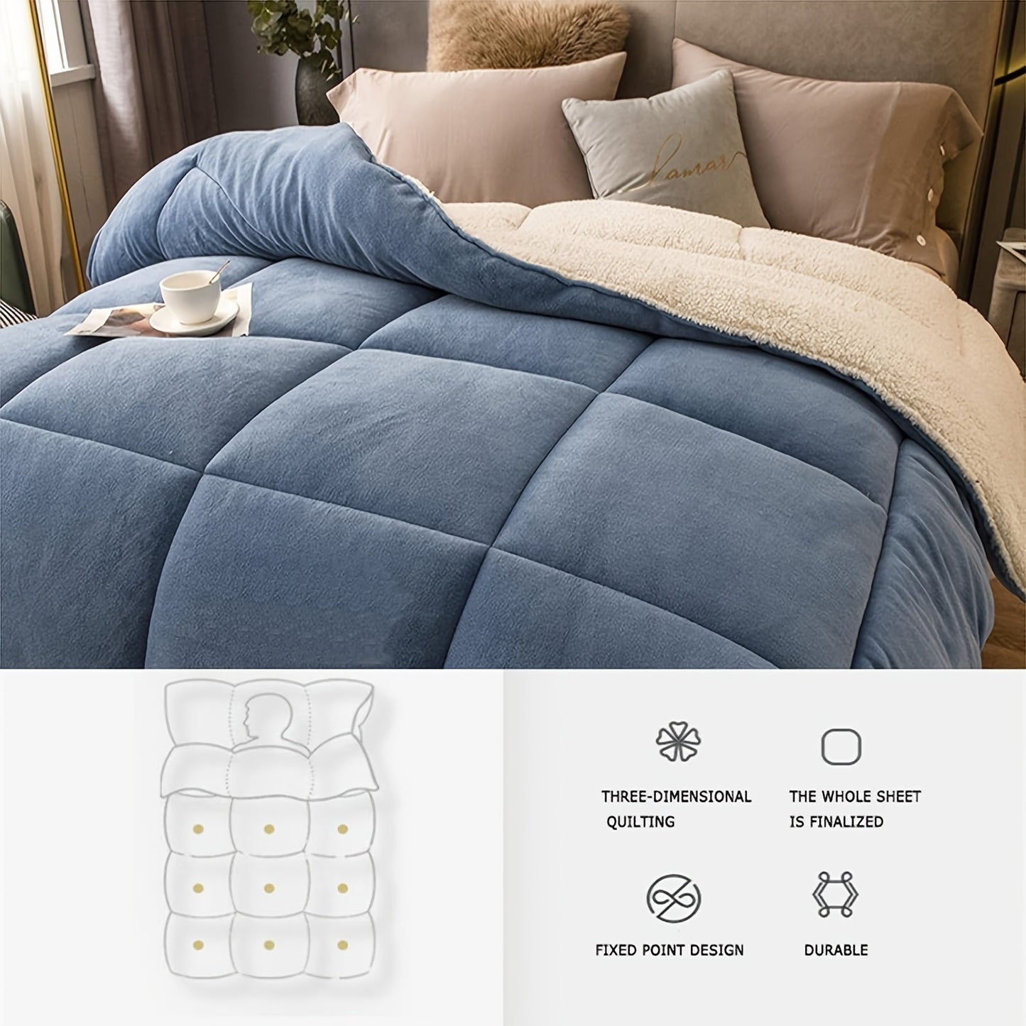 1pc Orhopui -Like Lamb's Comforter - Thickened Winter Quilt with Half Pillowcase, All-Season Bedspread or Sofa Cover, Machine Washable Blanket for Queen-Like (No Turning Required), Multicolor Options