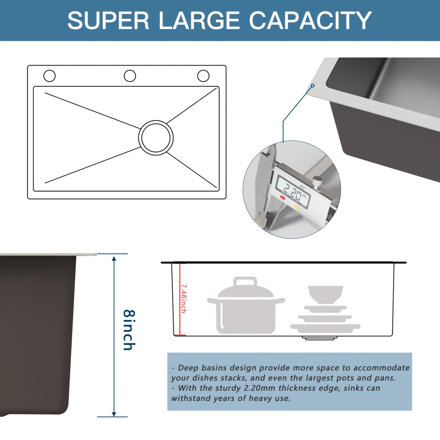 28" 30 "32" Kitchen Sink Stainless Steel Single Bowl Drip Top Installation Imitation Honeycomb Nano-coated Single Bowl Kitchen Sink Stainless Steel Retractable Faucet, Retractable Basket, Soap Liquid Dispenser, Cold And Hot A