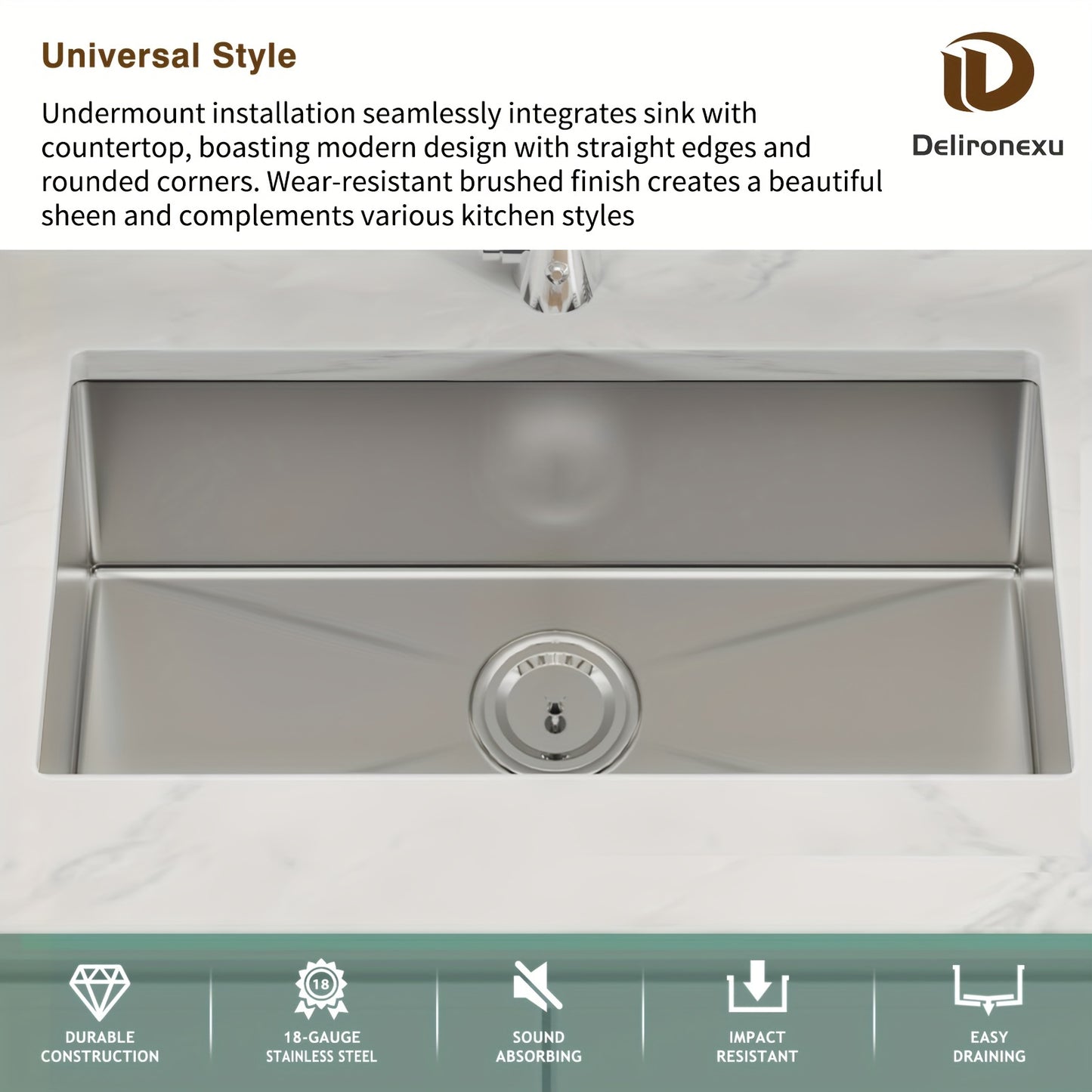 30 Inch Undermount Kitchen Sink - Delironexu 18 Gauge Stainless Steel Handmade Single Bowl Kitchen Sinks With Brushed Finish, Modern Sink, 30"x18"x9", Sink Only