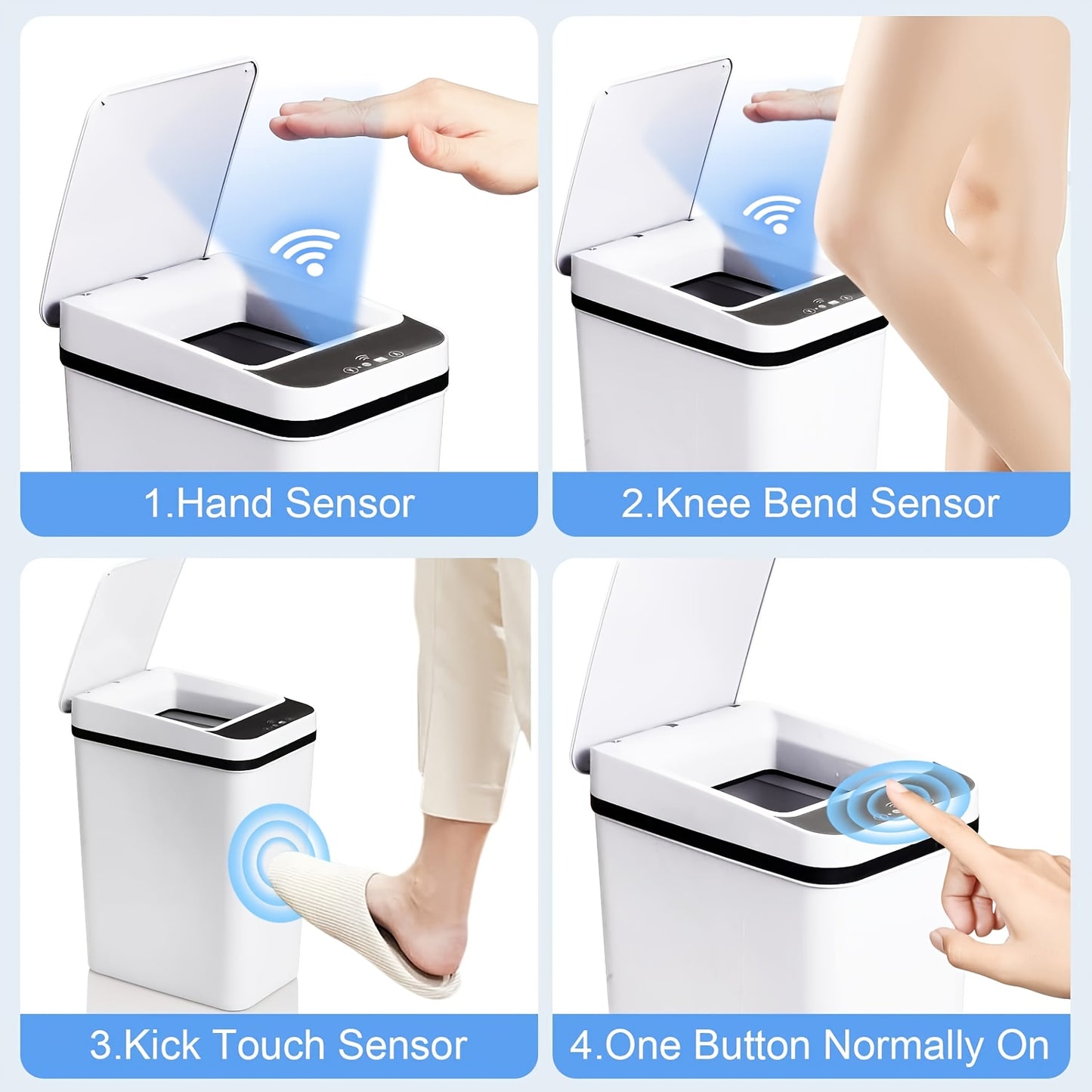 1 pack 17L/4.49gal Smart Kitchen Trash Can (enhanced version): multi-mode, kick-activated sensor, stay-open/closed button. AA batteries (not included), modern design - ideal for home, office, bathroom/kitchen, top Halloween/C