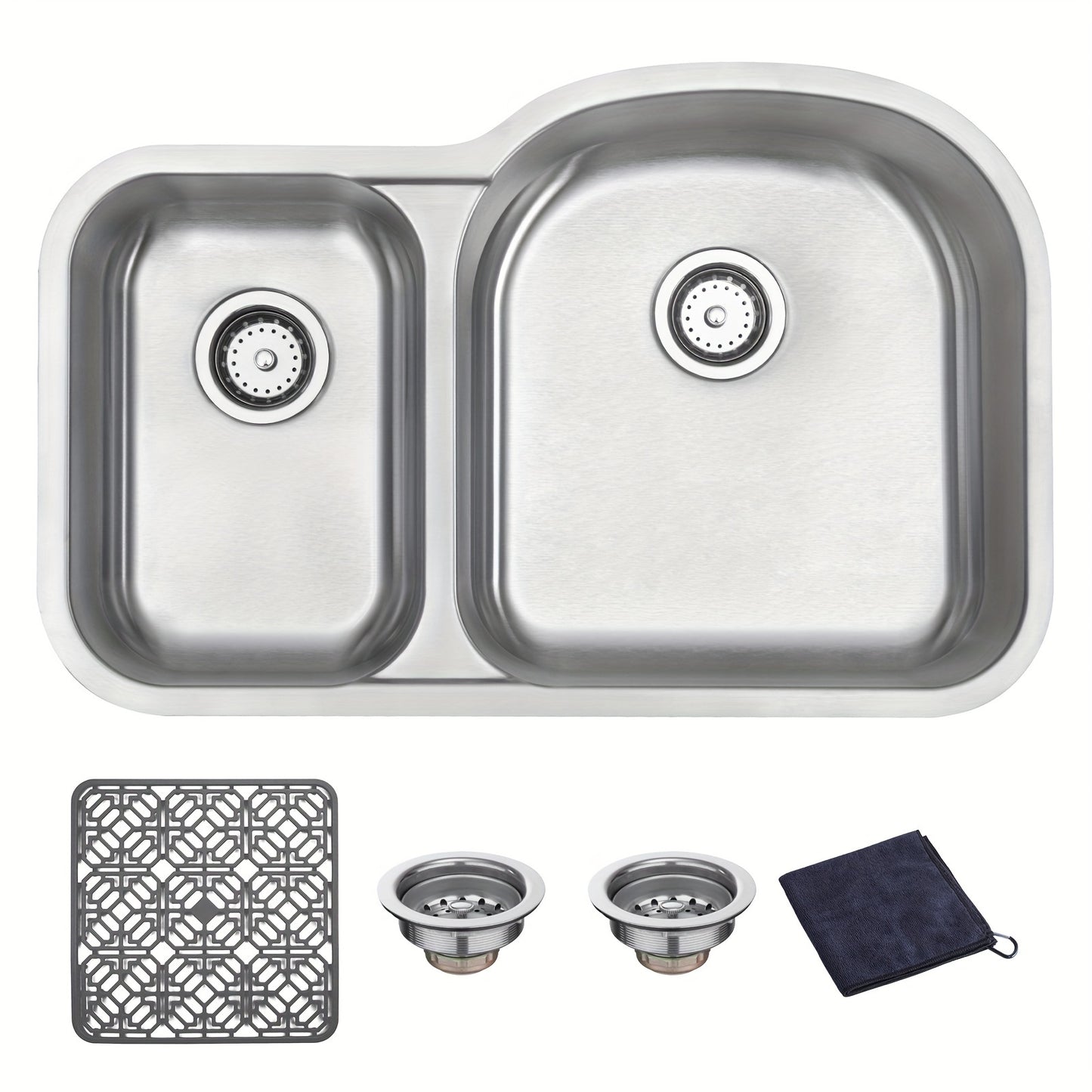 Precision-Crafted, Modern 9" Stainless Steel Undermount Kitchen Sink - Double Bowl, Soundproof Design with Accessories, Rust-Resistant & Easy Drainage, Basin Sink, 18 Gauge, JASSFERRY