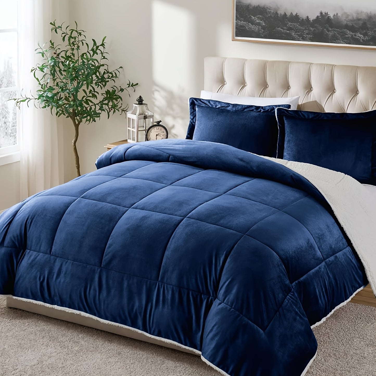 1pc Orhopui -Like Lamb's Comforter - Thickened Winter Quilt with Half Pillowcase, All-Season Bedspread or Sofa Cover, Machine Washable Blanket for Queen-Like (No Turning Required), Multicolor Options
