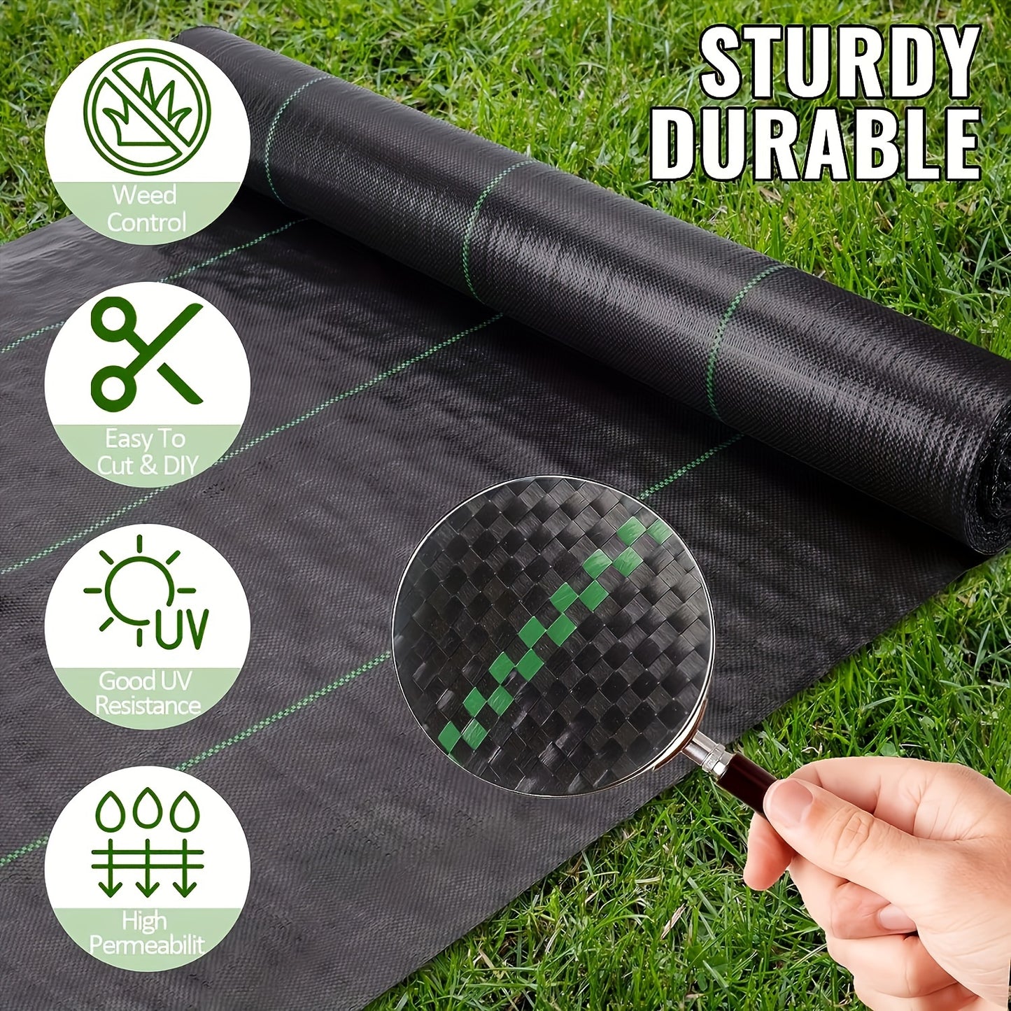 3ft/4ft/5ft X100ft Heavy-Duty Weed Barrier Landscape Fabric - 3.2oz Durable Ground Cover with Black & White Striped Pattern, French Drainage Design for Garden, Patio, Yard, Vehicle Sidewalk - Weed Control & Landscaping, Weed