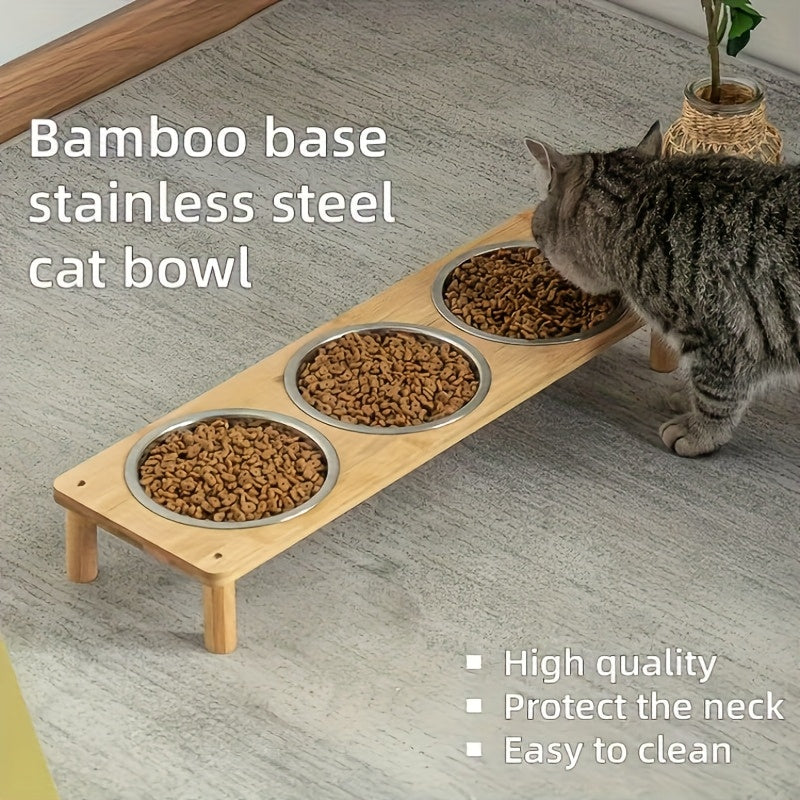 Cat High-Table Bowl, Cat Food Bowl, Cat Food Tray, Cat Food Bowl, Cat Water Bowl, Puppy Bowl, Puppy Food Tray, Puppy Water Bowl, Pet Feeding and Watering Bowl, Two Bowls, Three Bowls Design, Stainless Steel Material, Heighten