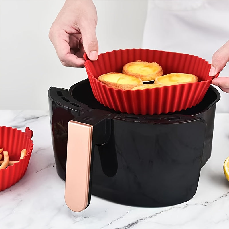 6 Red Silicone Liners for Air Fryers - Non-Stick, Featuring Wavy Edges for Even Cooking, Easy to Clean, Food Contact Safe, Perfect for Roasting Chicken, Fish, And Vegetables, Air Fryer Additions