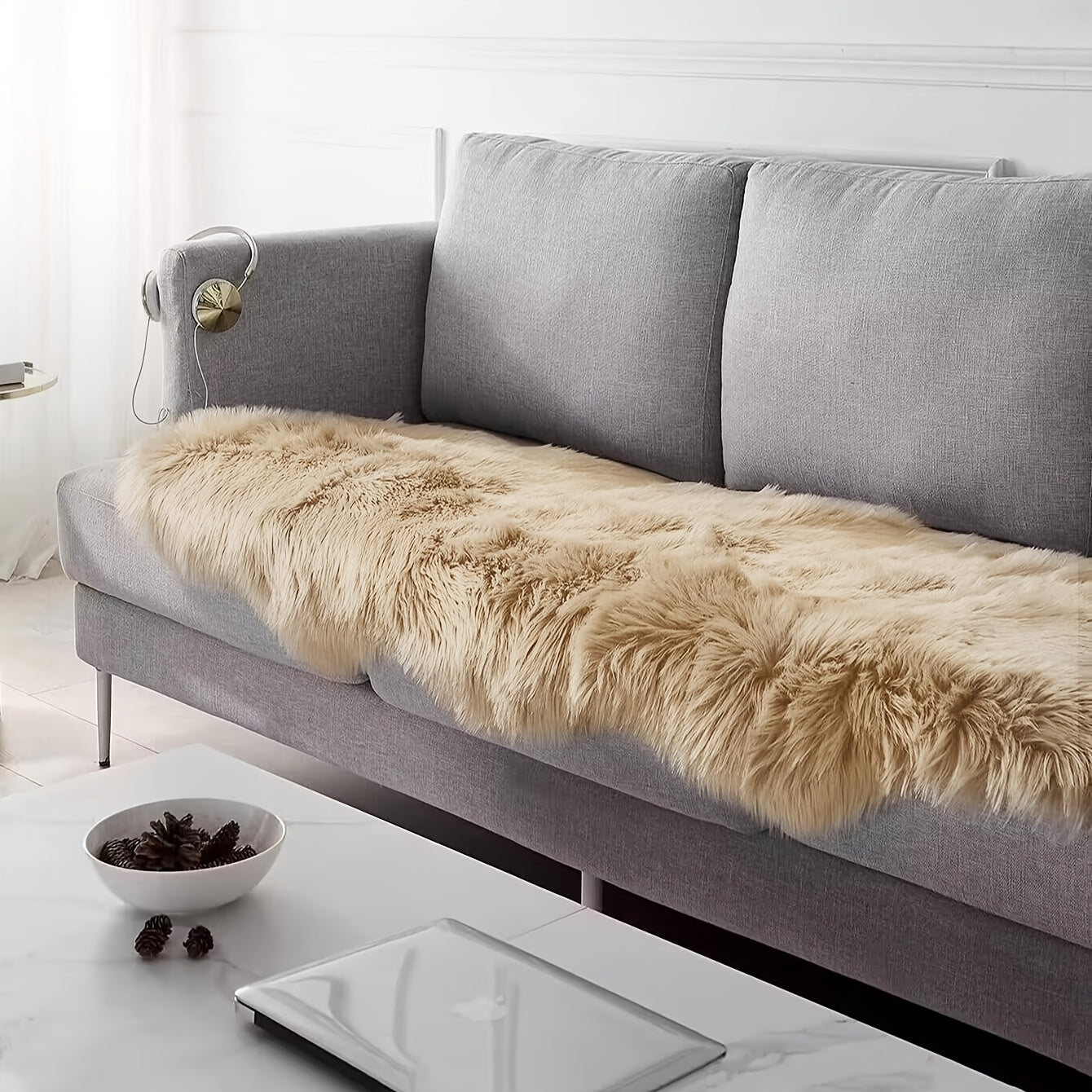 Soft Fluffy Mat - Beige/Neutral Colors, Plush Texture Mat for Living Room, Bedroom, Entryway - Machine Washable Modern Mat - Multi-Size Options Available