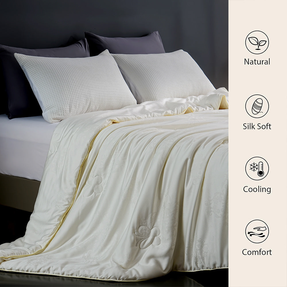 1pc Queen Size Luxury Mulberry Silk Comforter - All Season Lightweight Duvet Insert, Ultra Soft And Breathable Quilt, Ideal for Year-Round Use On Any Bed Temperature Regulating for All Season Comfort