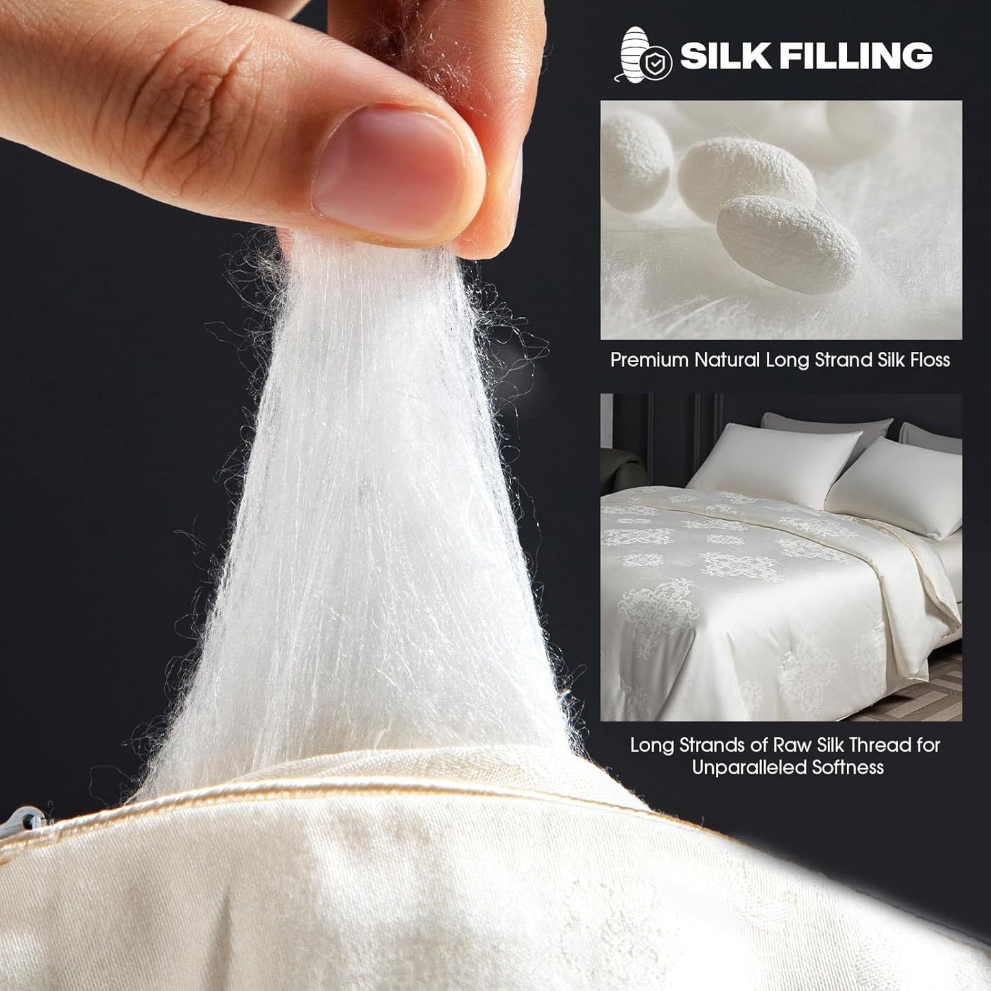 1pc Queen Size Luxury Mulberry Silk Comforter - All Season Lightweight Duvet Insert, Ultra Soft And Breathable Quilt, Ideal for Year-Round Use On Any Bed Temperature Regulating for All Season Comfort