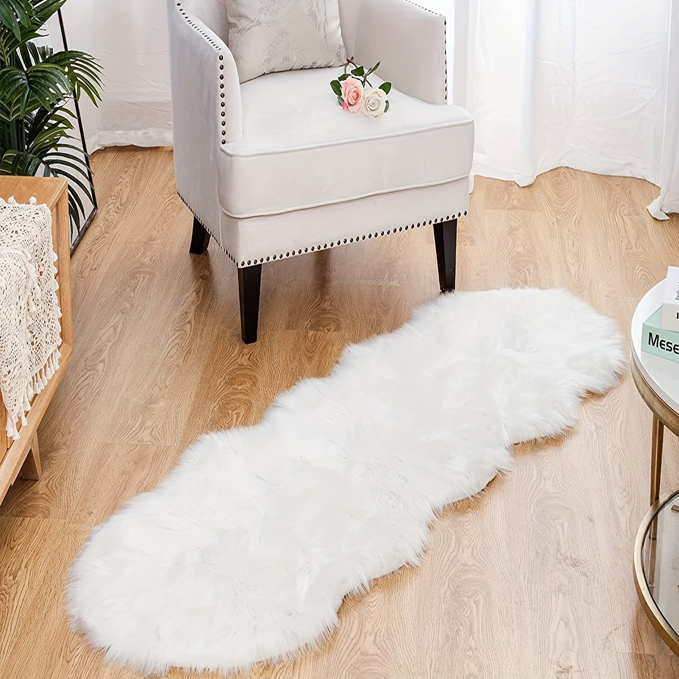 Soft Fluffy Mat - Beige/Neutral Colors, Plush Texture Mat for Living Room, Bedroom, Entryway - Machine Washable Modern Mat - Multi-Size Options Available