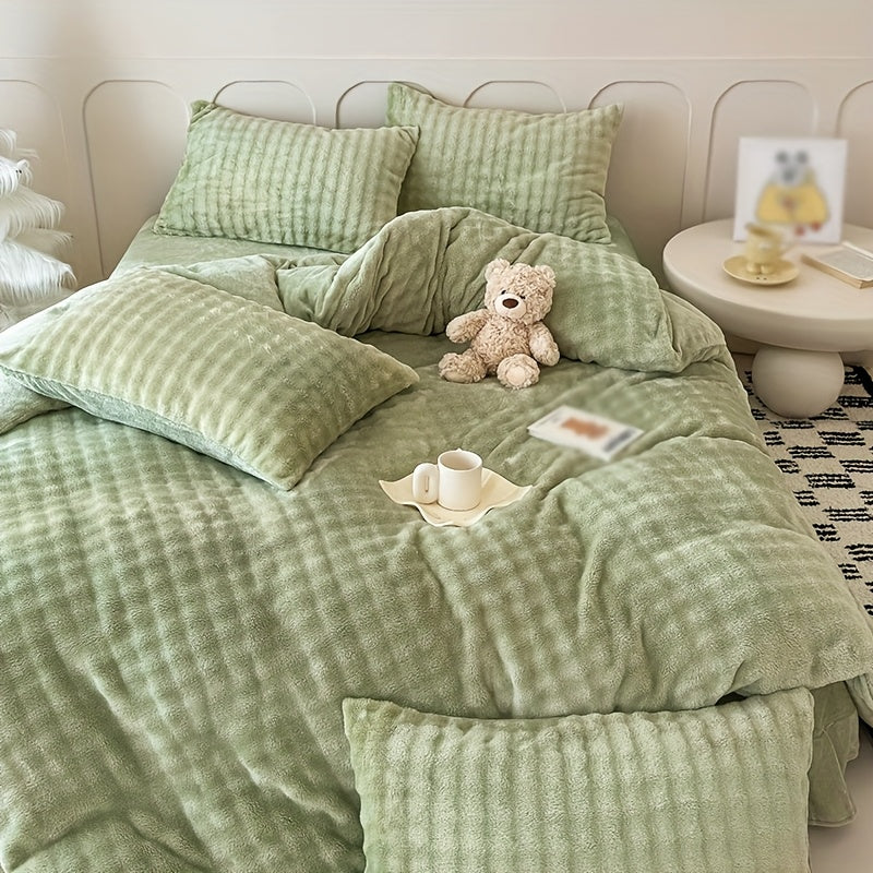 [3pcs Bubble Rabbit Bedding] 3pcs Set Bubble Rabbit Plush Bedding | Featuring 240G Bubble Fleece And 130G Crystal Fleece Duvet Cover | Includes One Duvet Cover And Two Pillowcases