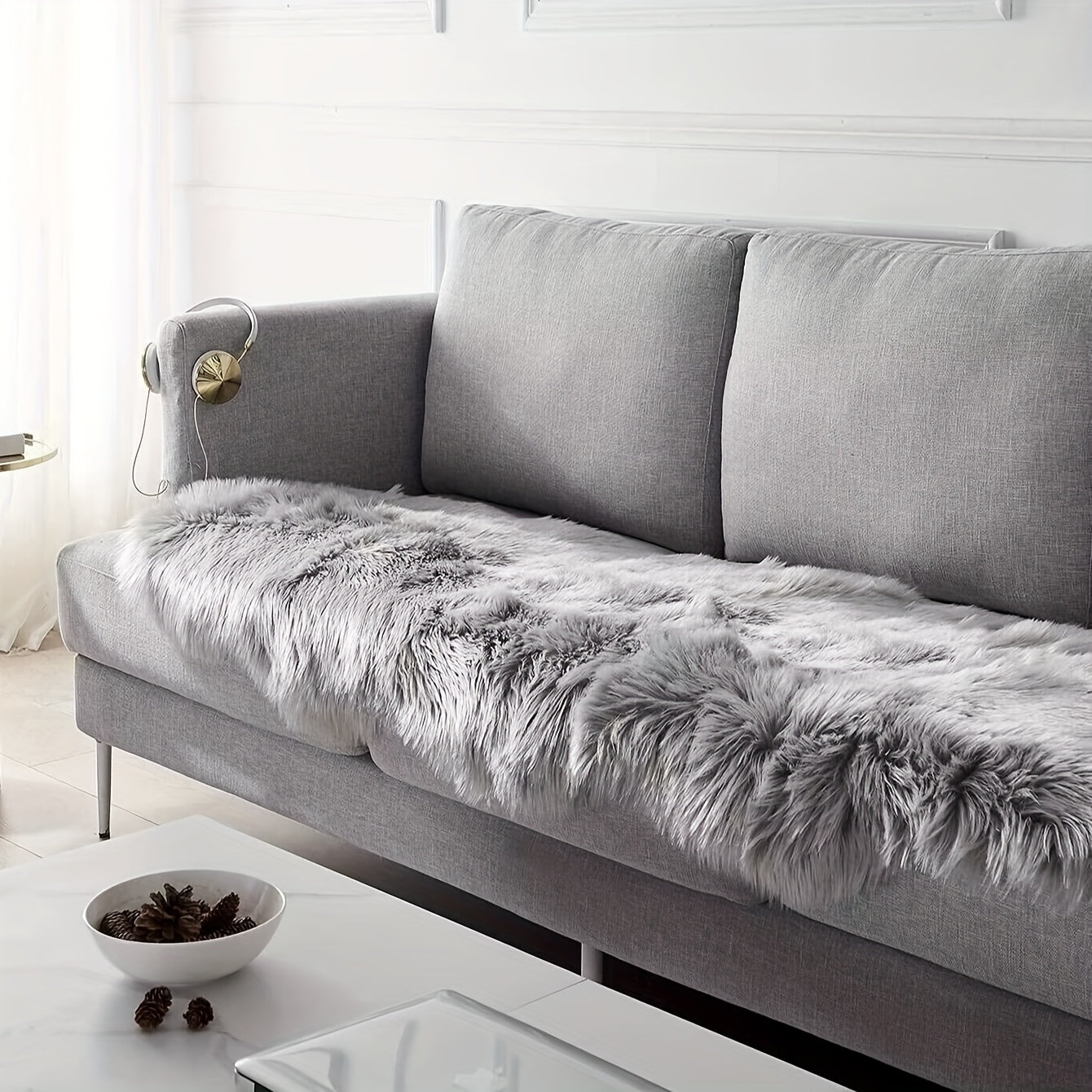 Soft Fluffy Mat - Beige/Neutral Colors, Plush Texture Mat for Living Room, Bedroom, Entryway - Machine Washable Modern Mat - Multi-Size Options Available