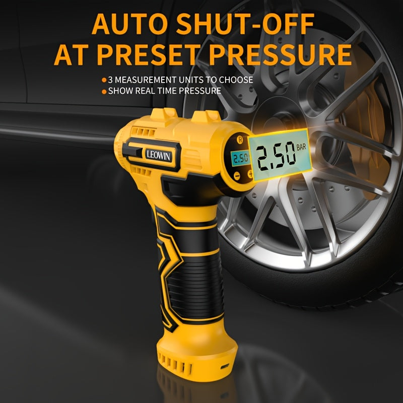 Tire Inflator Portable Air Compressor With Auto-Shutoff, Handheld Air Pump, 150 PSI Cordless Car Tires Pump With Digital Pressure Gauge/LED Light For Cars, Motorcycles, Bikes, Ball - Compact, Rechargeable, And Easy-to-Use Des