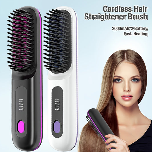 [Cordless Hair Straightener] Rapid Heating Cordless Hair Straightener Brush, Lightweight Hot Comb for Women | Type-C Charging Port, Anti-Scald, USB Rechargeable