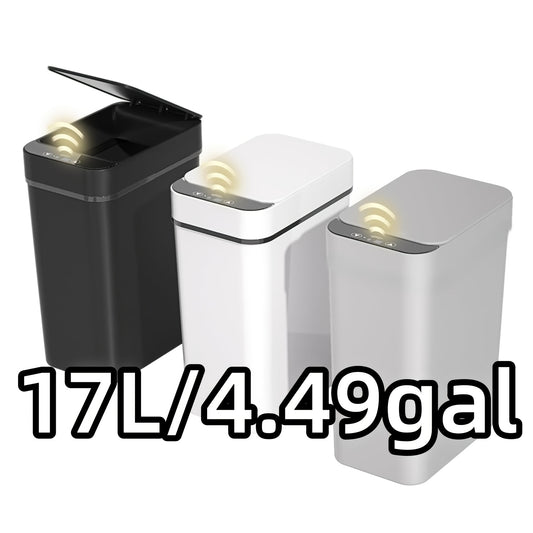 1 pack 17L/4.49gal Smart Kitchen Trash Can (enhanced version): multi-mode, kick-activated sensor, stay-open/closed button. AA batteries (not included), modern design - ideal for home, office, bathroom/kitchen, top Halloween/C