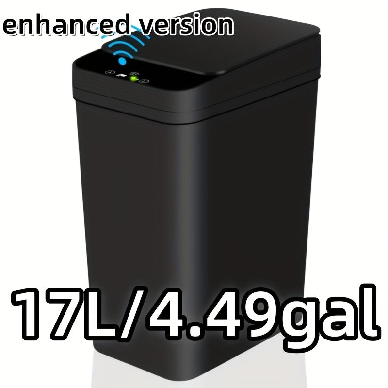 1 pack 17L/4.49gal Smart Kitchen Trash Can (enhanced version): multi-mode, kick-activated sensor, stay-open/closed button. AA batteries (not included), modern design - ideal for home, office, bathroom/kitchen, top Halloween/C