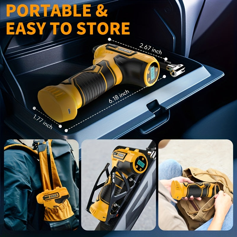Tire Inflator Portable Air Compressor With Auto-Shutoff, Handheld Air Pump, 150 PSI Cordless Car Tires Pump With Digital Pressure Gauge/LED Light For Cars, Motorcycles, Bikes, Ball - Compact, Rechargeable, And Easy-to-Use Des