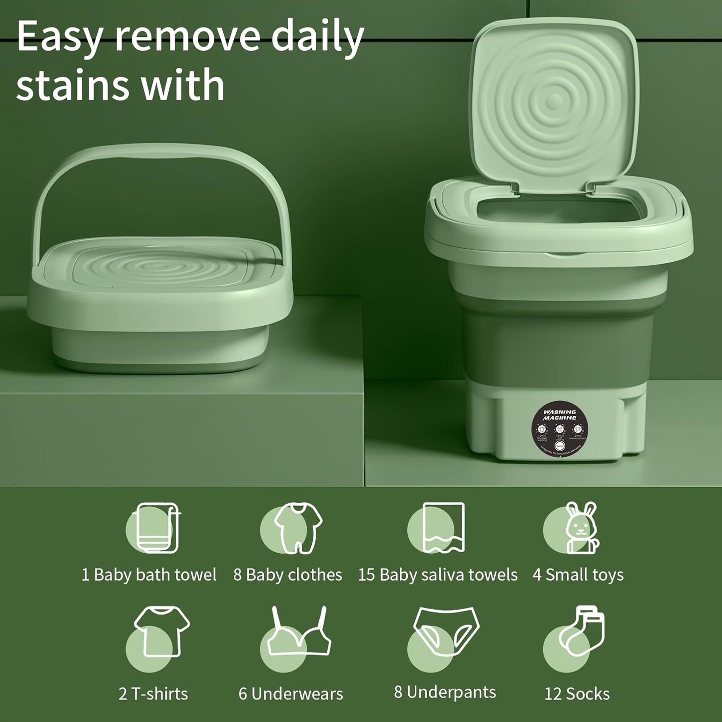 1pc Portable Mini Washing Machine -2.11 Gallons High Capacity, Mini Dedicated Portable Underwear, Underpants And Socks Washing Tool, Folding Washing Machine, Suitable For Family And Travel, Mother'S Day Gift, Father'S Day Gif