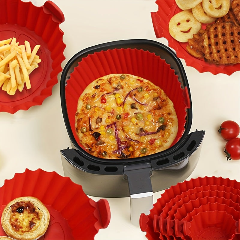 6 Red Silicone Liners for Air Fryers - Non-Stick, Featuring Wavy Edges for Even Cooking, Easy to Clean, Food Contact Safe, Perfect for Roasting Chicken, Fish, And Vegetables, Air Fryer Additions