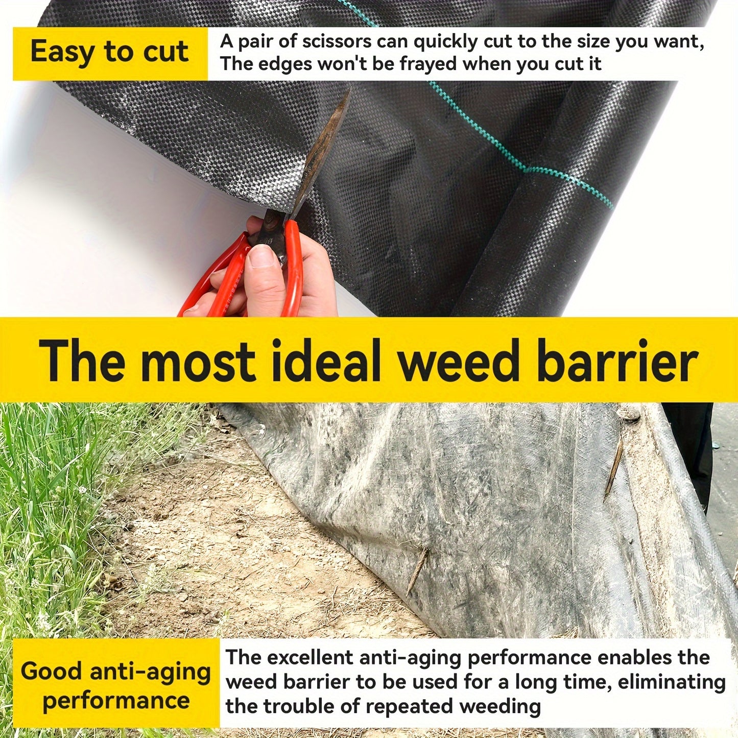 3ft/4ft/5ft X100ft Heavy-Duty Weed Barrier Landscape Fabric - 3.2oz Durable Ground Cover with Black & White Striped Pattern, French Drainage Design for Garden, Patio, Yard, Vehicle Sidewalk - Weed Control & Landscaping, Weed