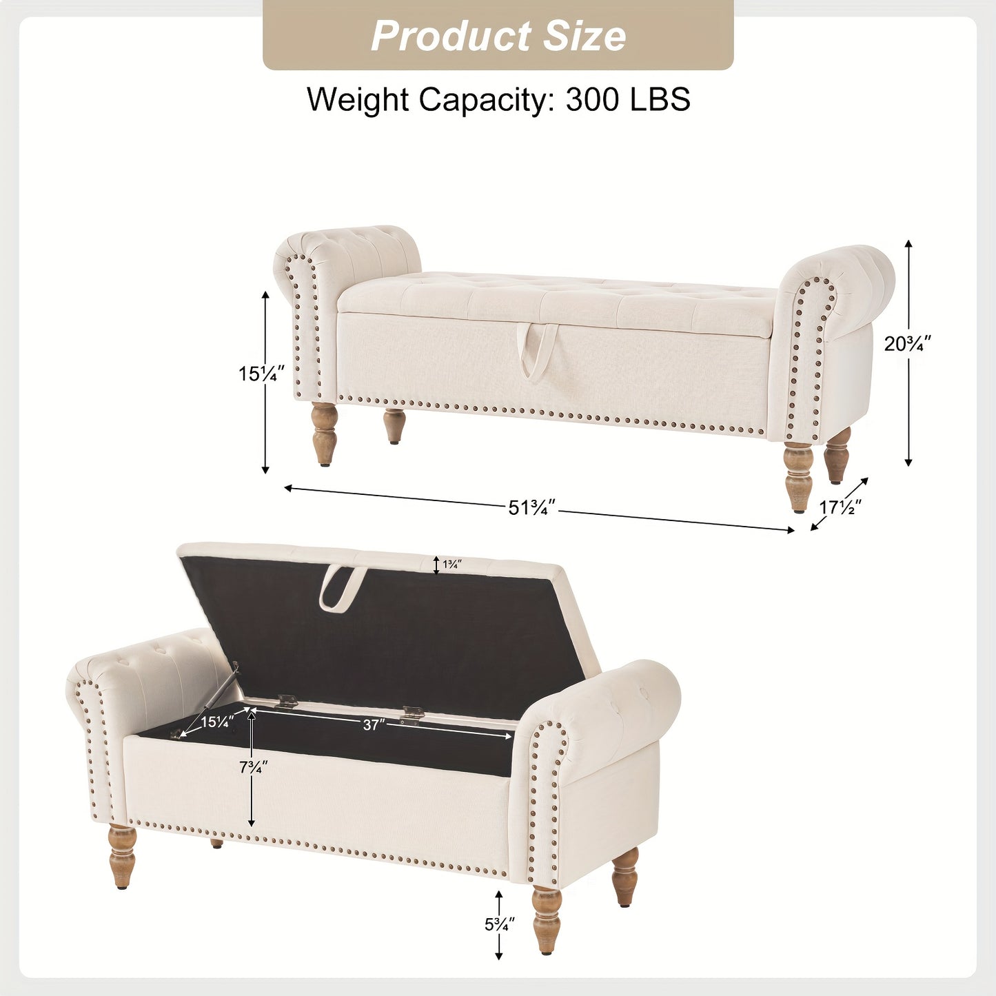 FURNIMART Luxury Mid-Century Modern Wooden Storage Bench with Roll-Up Arms - Large Capacity Flip-Top Design, Durable Recycled Wood, Easy Assembly for Bedroom, Living Room, Hallway