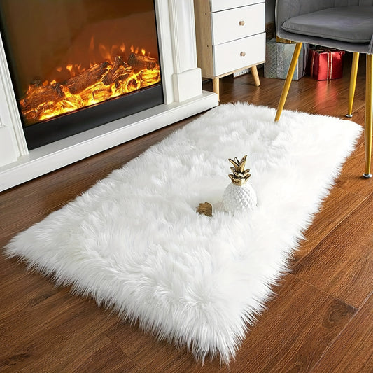 [1pc Soft Fluffy Faux Fur Rug] 1pc Fluffy Faux Fur Area Rug, Soft Plush Non-Slip Polyester Mat, Cozy Bedside Carpet, with Dry Clean Only, for Living Room, Bedroom, Study, Vanity, Home Decor, Christmas