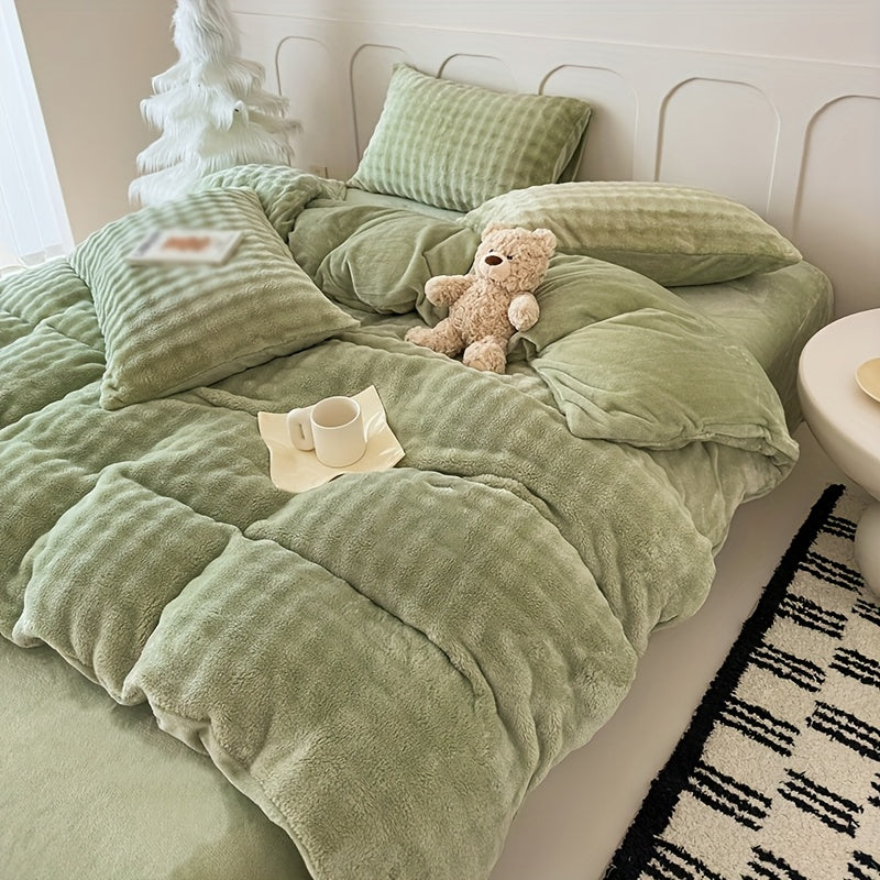 [3pcs Bubble Rabbit Bedding] 3pcs Set Bubble Rabbit Plush Bedding | Featuring 240G Bubble Fleece And 130G Crystal Fleece Duvet Cover | Includes One Duvet Cover And Two Pillowcases