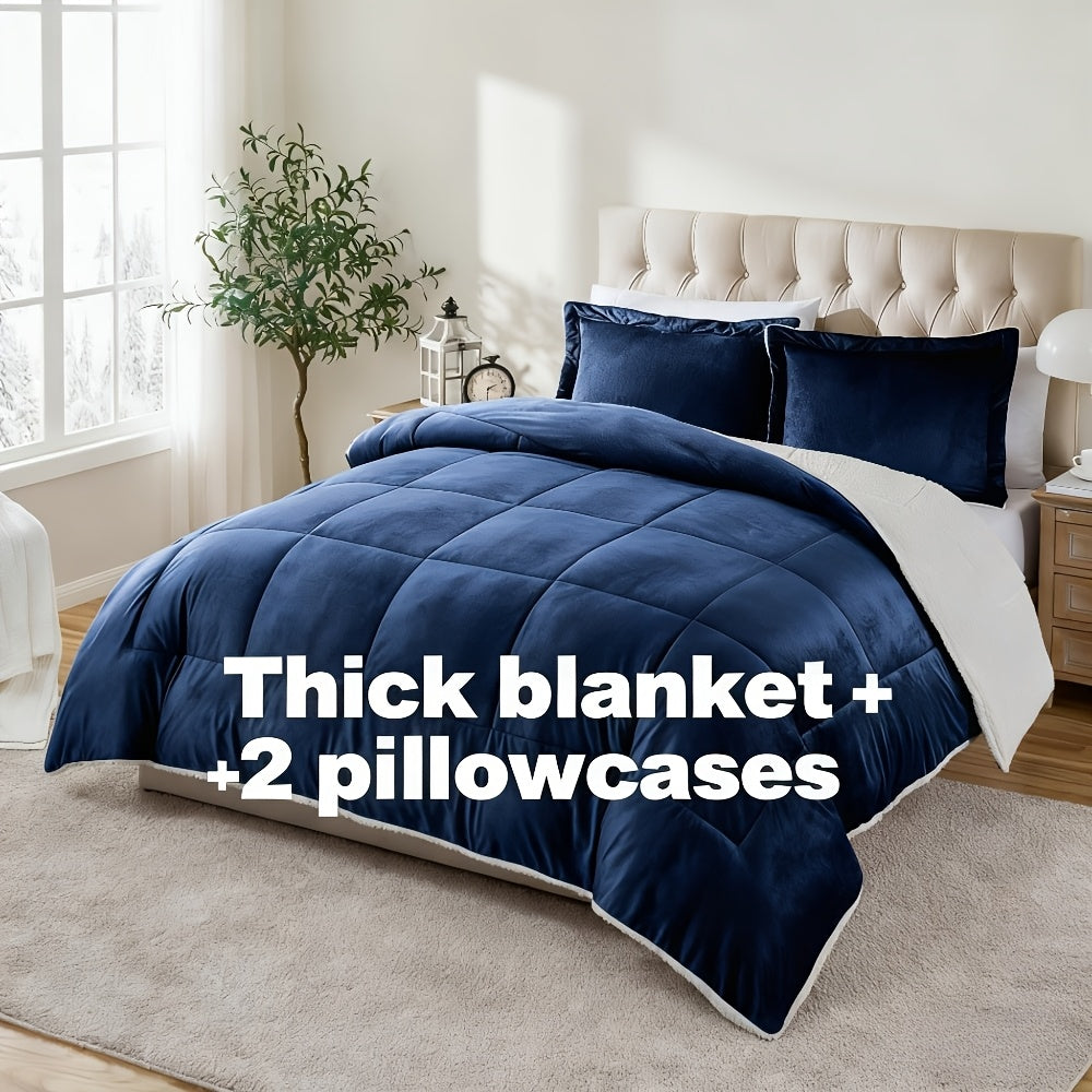 1pc Orhopui -Like Lamb's Comforter - Thickened Winter Quilt with Half Pillowcase, All-Season Bedspread or Sofa Cover, Machine Washable Blanket for Queen-Like (No Turning Required), Multicolor Options