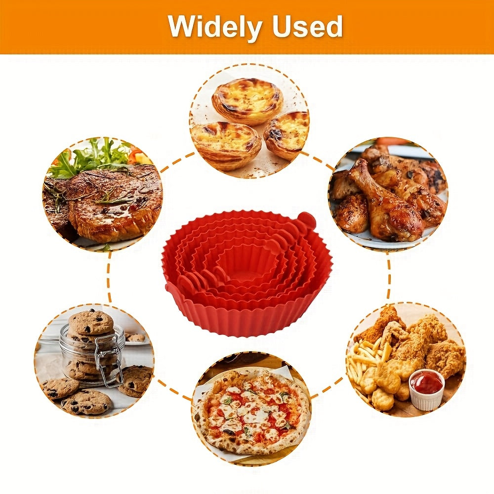 6 Red Silicone Liners for Air Fryers - Non-Stick, Featuring Wavy Edges for Even Cooking, Easy to Clean, Food Contact Safe, Perfect for Roasting Chicken, Fish, And Vegetables, Air Fryer Additions