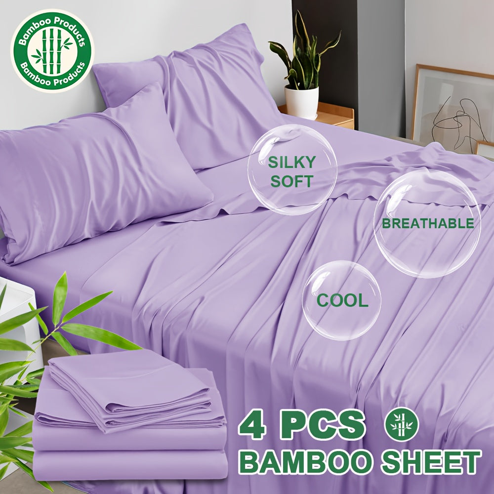 4pcs Bamboo Cooling Bed Sheets Sets Queen Size - Ultra Soft & Luxuriously Cooling, 17" Deep Pocket, Double Stitching, Perfect For Hot Sleepers - Queen Bed Sheets