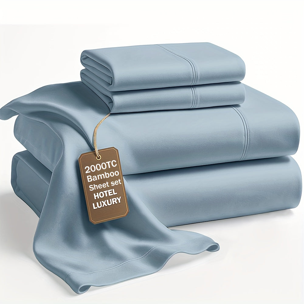 4pcs Bamboo Cooling Bed Sheets Sets Queen Size - Ultra Soft & Luxuriously Cooling, 17" Deep Pocket, Double Stitching, Perfect For Hot Sleepers - Queen Bed Sheets