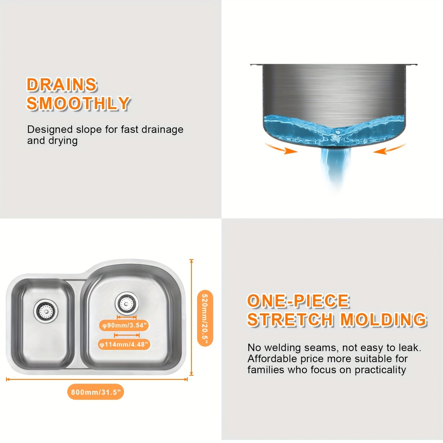 Precision-Crafted, Modern 9" Stainless Steel Undermount Kitchen Sink - Double Bowl, Soundproof Design with Accessories, Rust-Resistant & Easy Drainage, Basin Sink, 18 Gauge, JASSFERRY