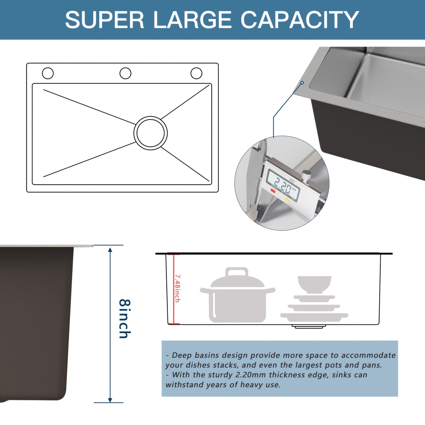 28" 30 "32" Kitchen Sink Stainless Steel Single Bowl Drip Top Installation Imitation Honeycomb Nano-coated Single Bowl Kitchen Sink Stainless Steel Retractable Faucet, Retractable Basket, Soap Liquid Dispenser, Cold And Hot A