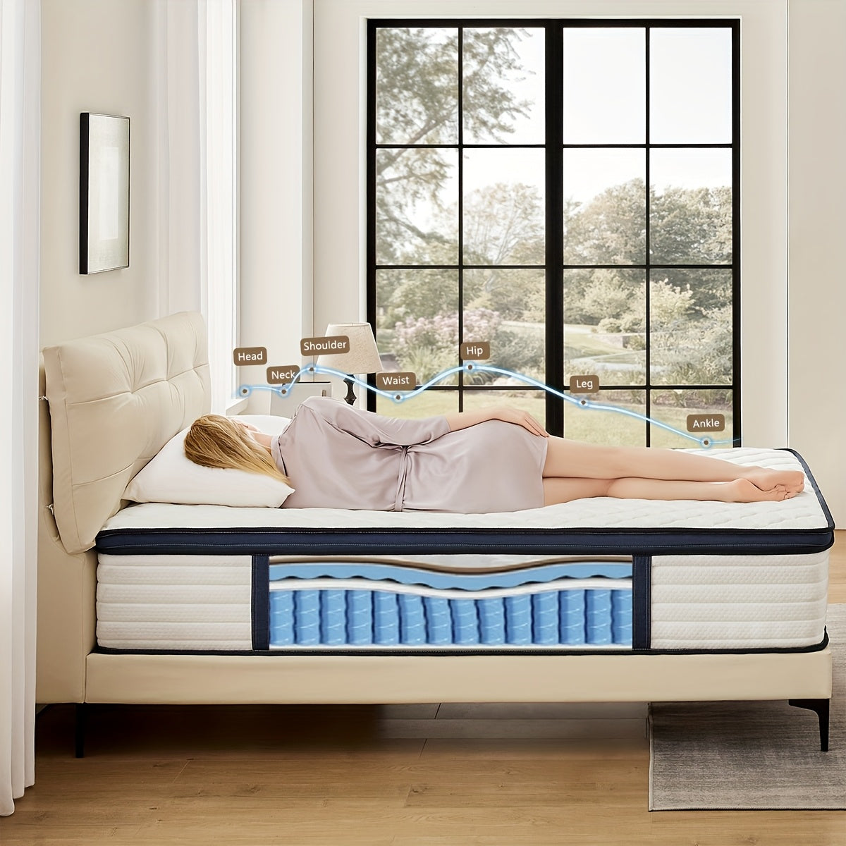 14-Inch Queen Size Hybrid Mattress, Gel Memory Foam Pocket Springs for A Cool Sleep, Medium Firm, Mattress In A Box