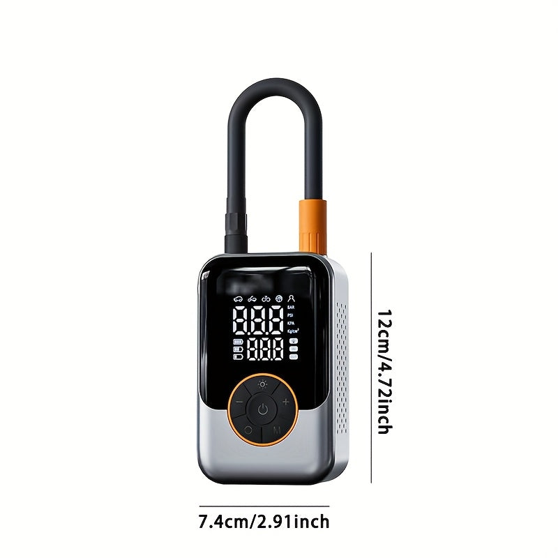 Portable wireless air pump with digital pressure gauge, built-in LED light and automatic pressure maintenance design, one-key smart air compressor, high-tech USB air compressor for cars, motorcycles, bicycles and sports equip