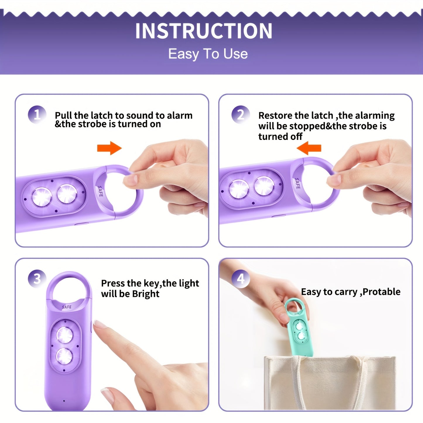 Personal Alarm 130dB Alarm Emergency with USB Rechargeable Security Personal Protection Devices for Women Elderly