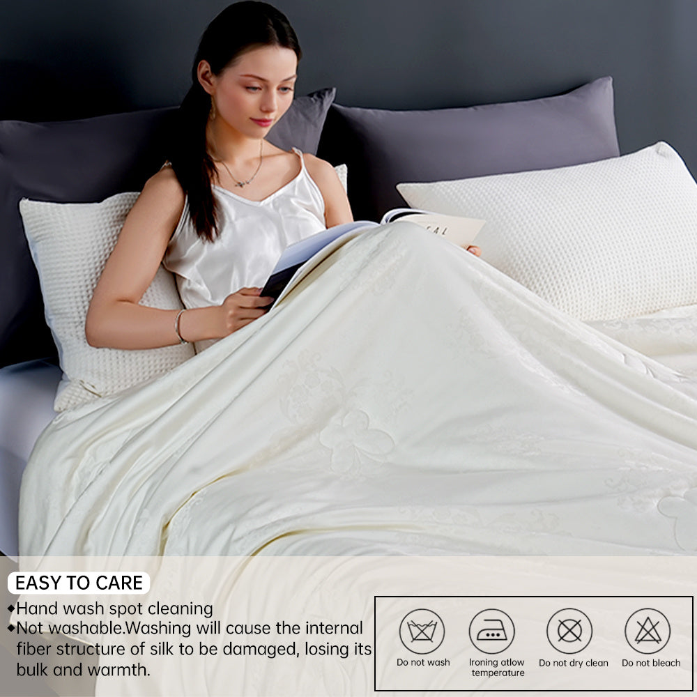 1pc Queen Size Luxury Mulberry Silk Comforter - All Season Lightweight Duvet Insert, Ultra Soft And Breathable Quilt, Ideal for Year-Round Use On Any Bed Temperature Regulating for All Season Comfort