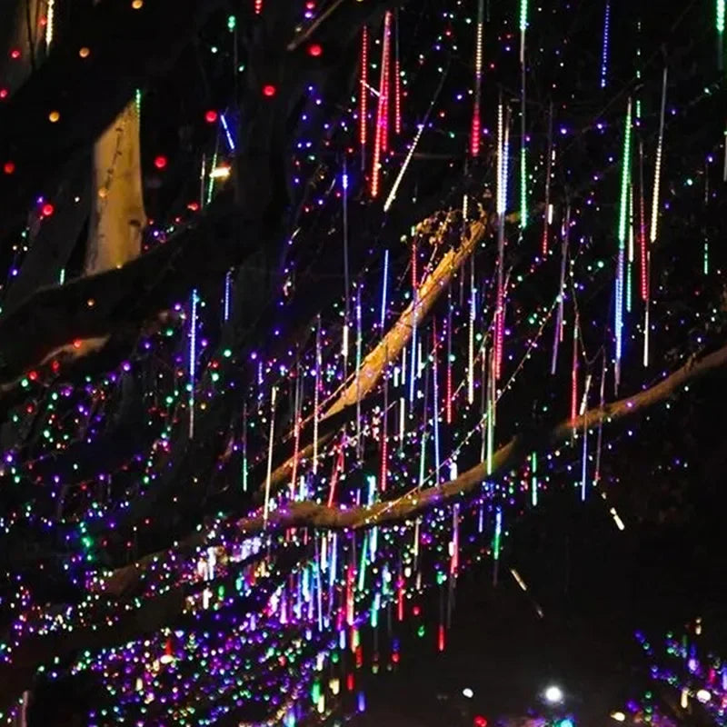 Solar Meteor Shower Lights Outdoor 8 Tube LED Falling Rain Icicle String Lights for Halloween Christmas Weddings Decorations