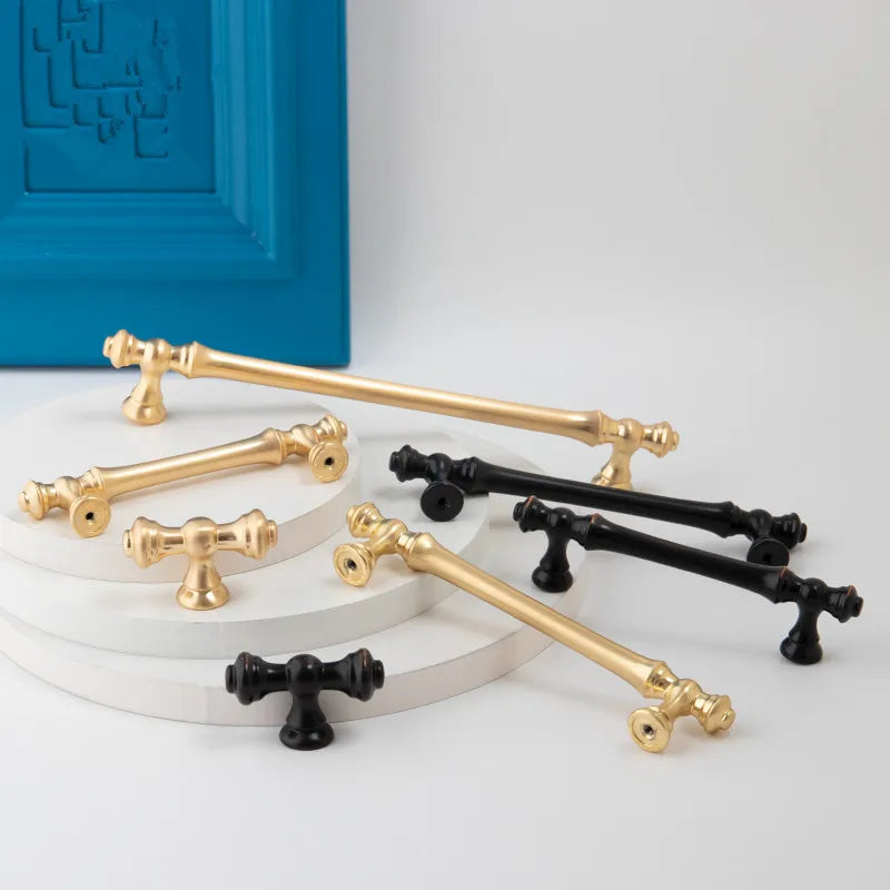 Zinc Alloy Cabinet Door Handles Gold Black Knobs Antique Drawer Pulls Vintage Kitchen Cupboard Handle Wardrobe Pull Hardware