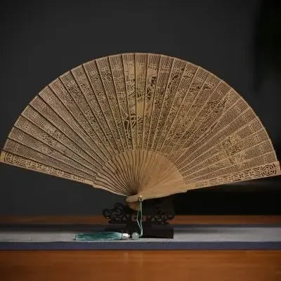 Hollowed Out Wooden Fan Fragrant Wood Fan Ancient Style Folding Wooden Classical Female Fan