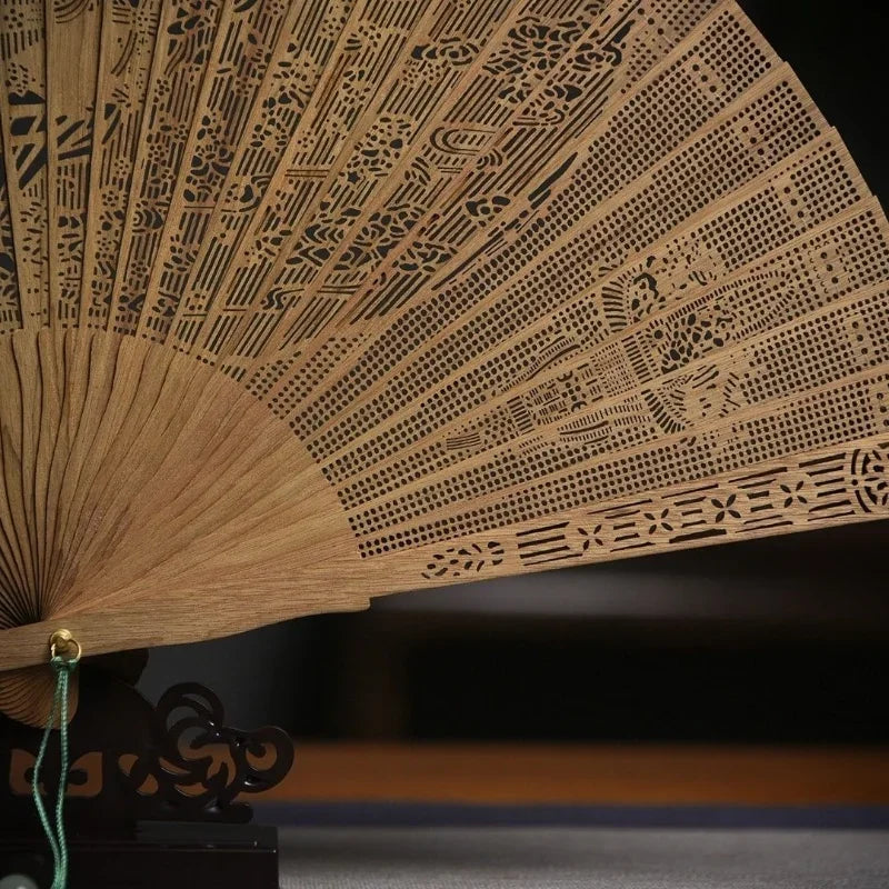 Hollowed Out Wooden Fan Fragrant Wood Fan Ancient Style Folding Wooden Classical Female Fan