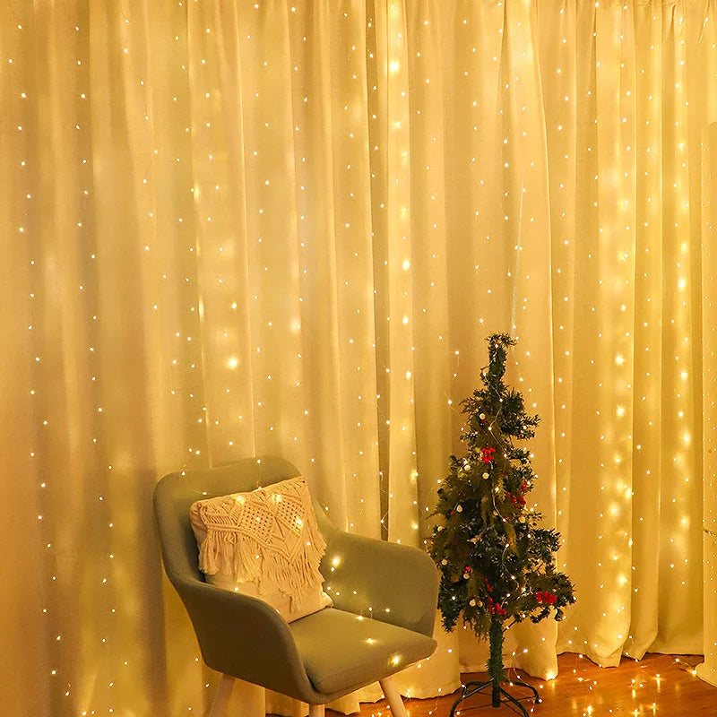 3M/6M LED Garland Curtain Lights 8 Modes USB Remote Control Fairy Lights String Wedding Christmas Decor for Home Bedroom Lamp