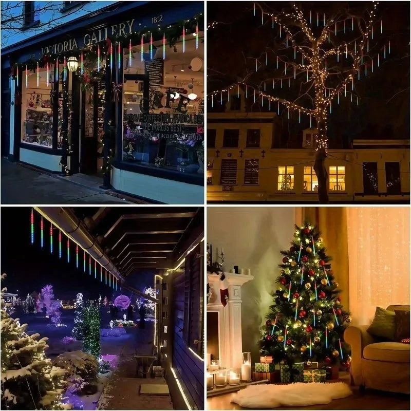 Solar Meteor Shower Lights Outdoor 8 Tube LED Falling Rain Icicle String Lights for Halloween Christmas Weddings Decorations