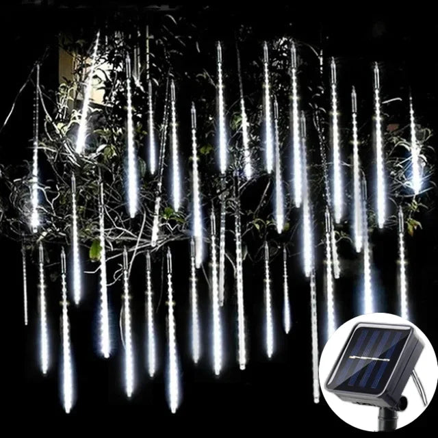 Solar Meteor Shower Lights Outdoor 8 Tube LED Falling Rain Icicle String Lights for Halloween Christmas Weddings Decorations